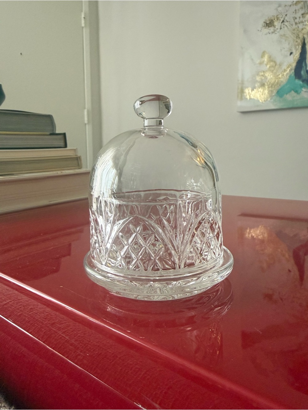 Vintage Pressed Glass Butter Cheese Dish Cloche Dome Lid Crystal Style 4.5”